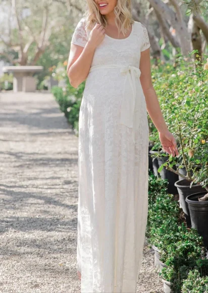 lace overlay maternity dress PinkBlush White Lace Overlay Maternity Maxi Dress
